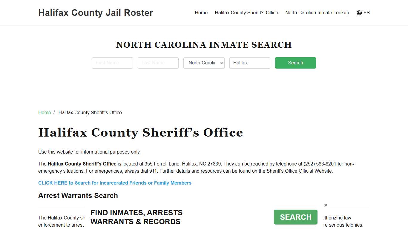 Halifax County Sheriff Office, NC, Arrest Warrants Search
