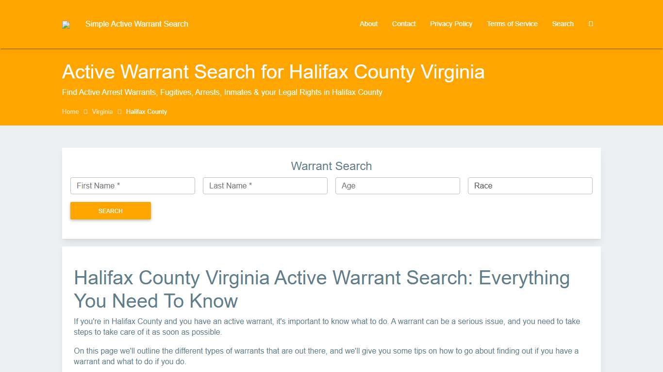 Active Warrant Search in Halifax County Virginia - Outstanding Warrants