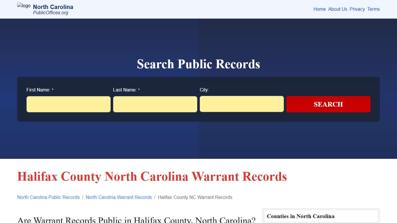 Halifax County, NC Warrant Records Search – PublicOffices.org